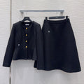 26Long-Sleeve Jacket and Skirt Set with Bee Embroidery and Ruffled Hem