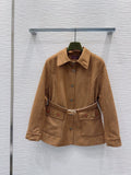 26Long-Sleeve Coat with Metal-Buckle Pockets and Waist Belt