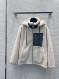 26New Contrast Color Hooded Faux Shearling Jacket