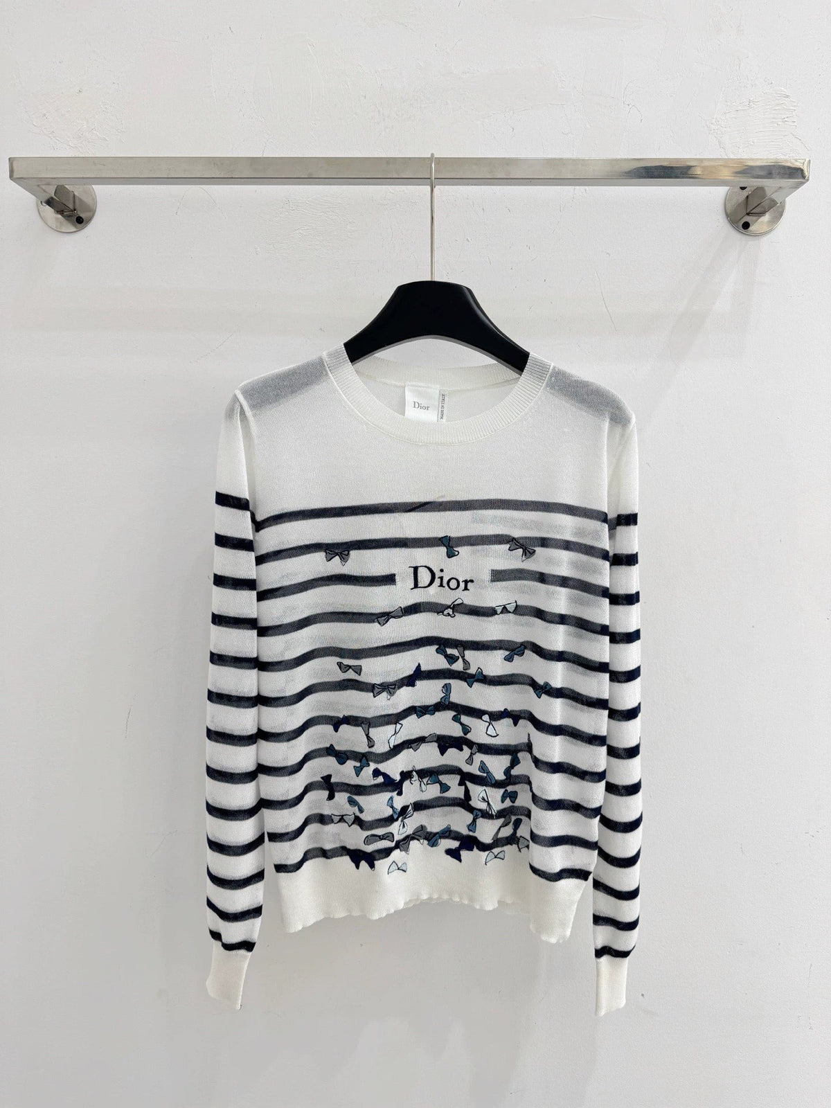 26Striped Bow-Embroidered Knit Top