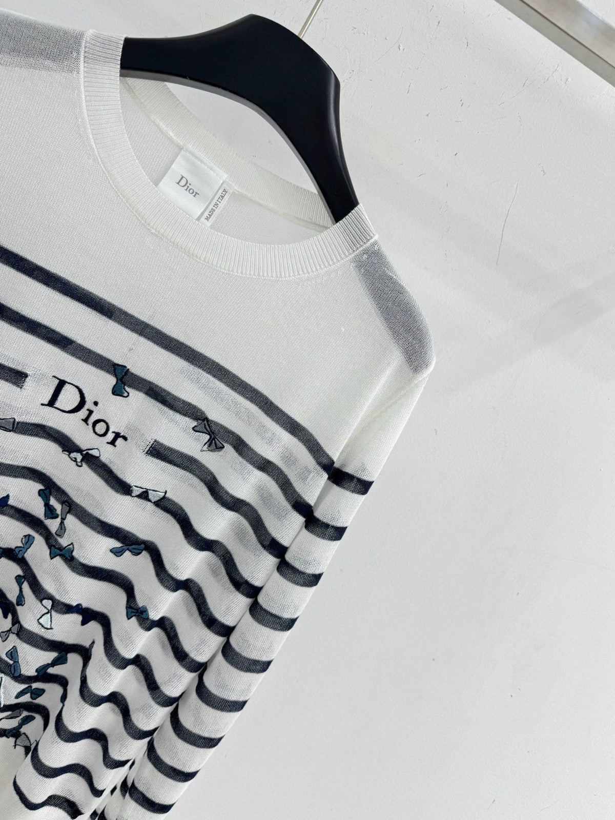 26Striped Bow-Embroidered Knit Top