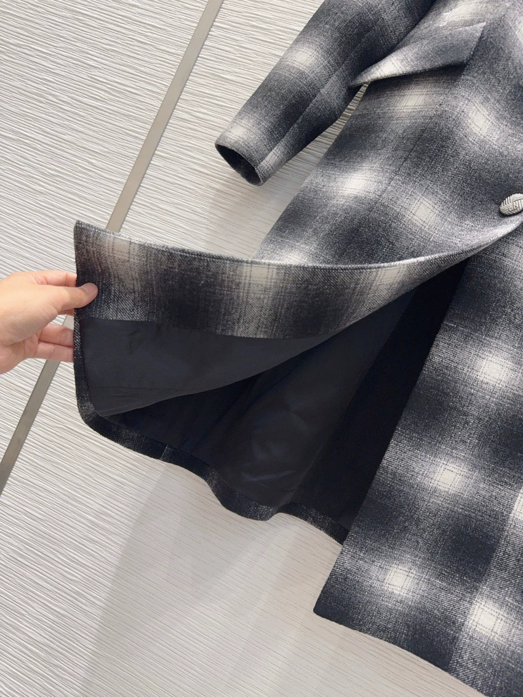 26New contrast plaid suit collar long sleeve mid-length jacket