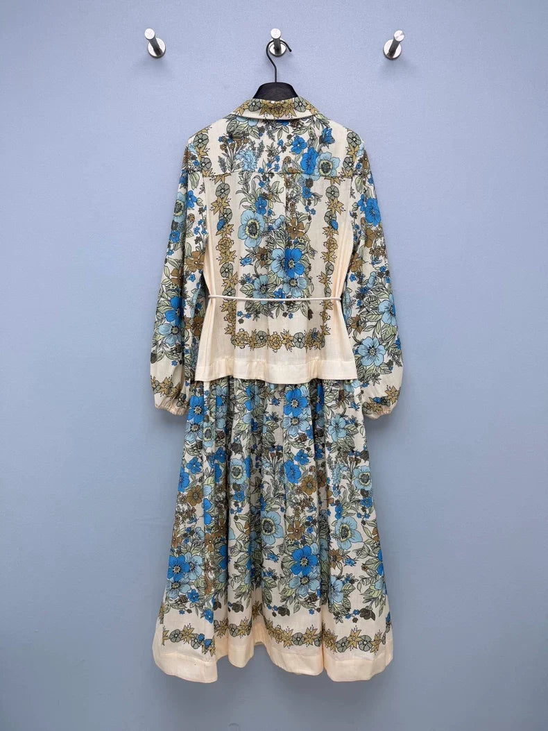 26New Vintage-Style Floral Linen-Blend Shirt Dress