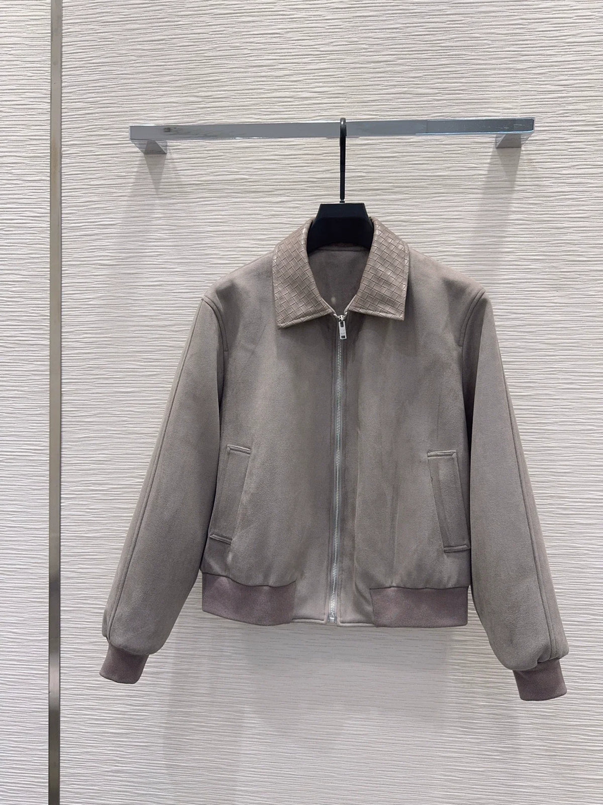 26New Collection: Long-Sleeve Jacket with a Knitted Collar (Grey)