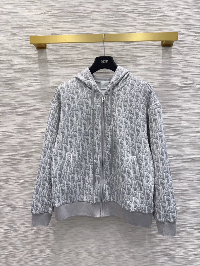 26New Letter-Jacquard Zip-Up Hooded Jacket and Trousers Casual Set