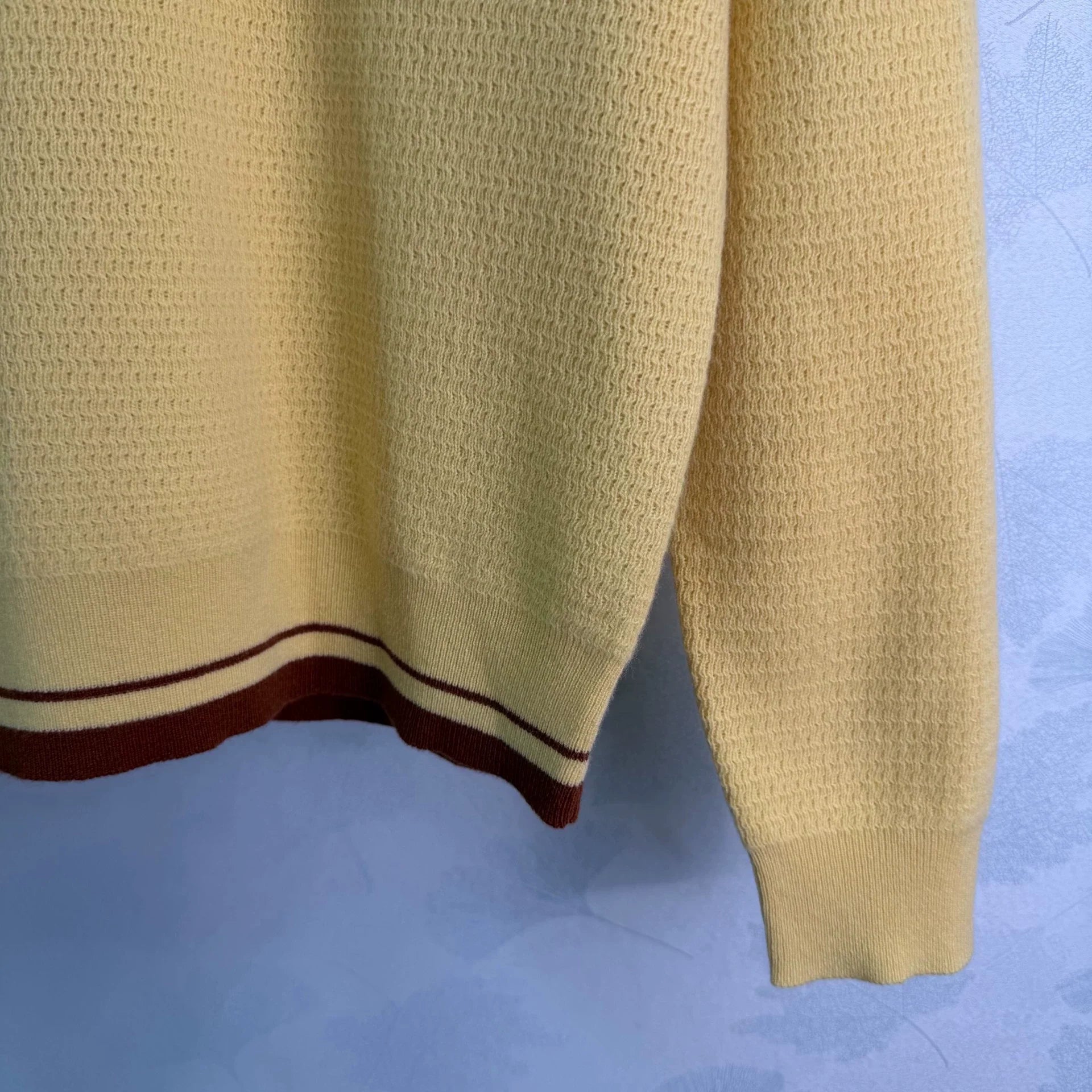 MiuMiu/26 Early Autumn New Color-Block Polo Collar Openwork Knit Top