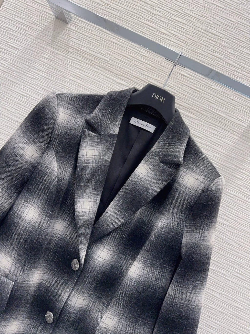 26New contrast plaid suit collar long sleeve mid-length jacket