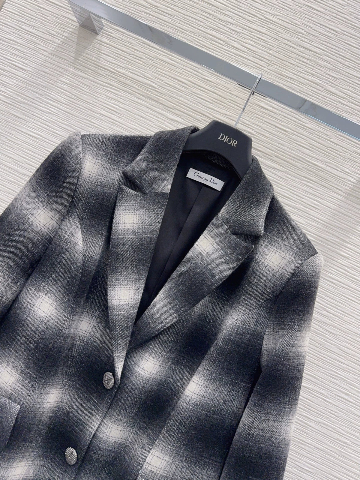 26New contrast plaid suit collar long sleeve mid-length jacket