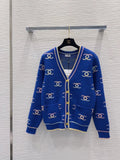 26New Color-Block Logo-Pocket Long-Sleeve Knit Cardigan