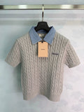 Miu Miu / Denim Patchwork Cable Knit Short Sleeve