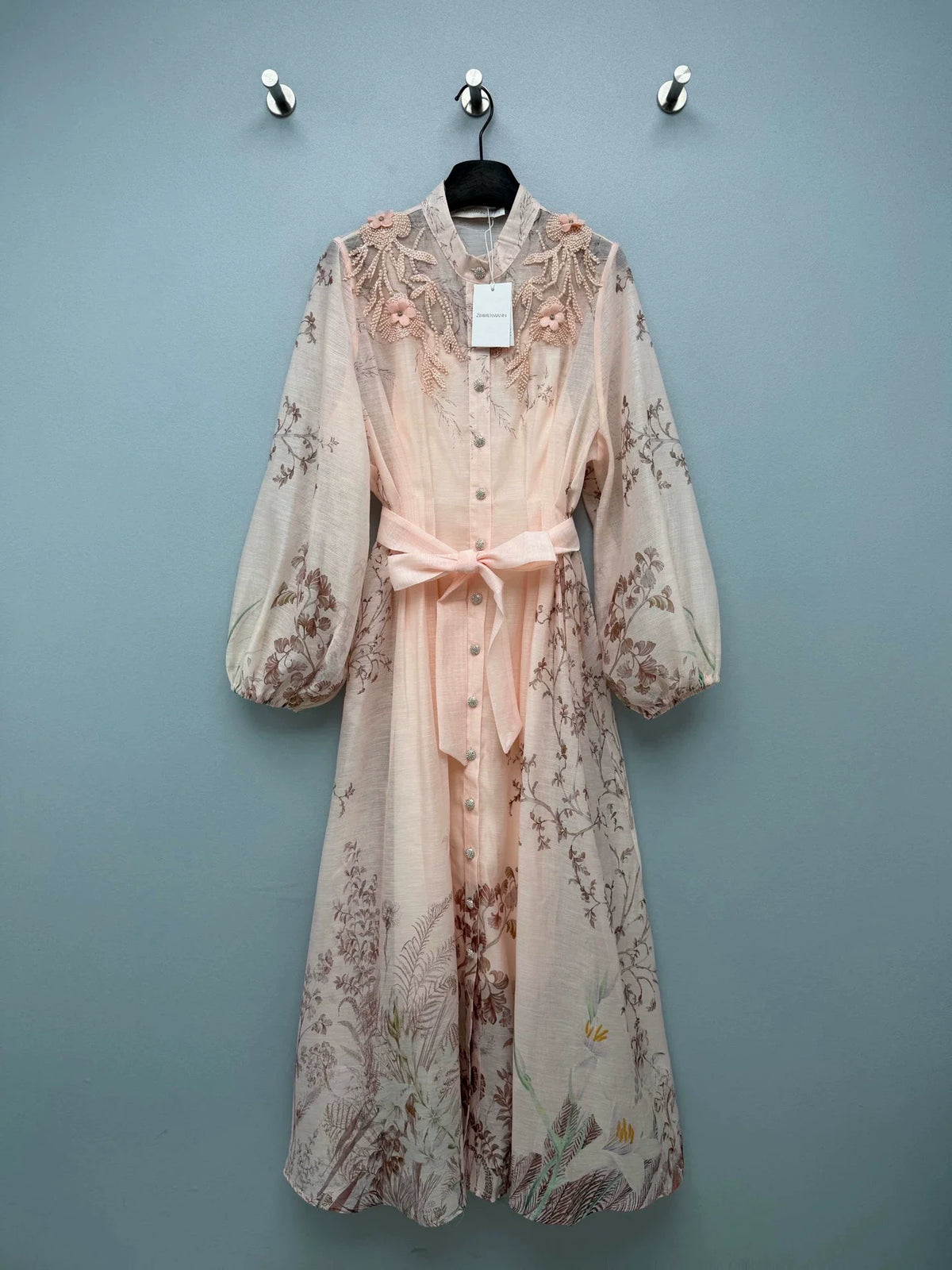26French-Style Dress with Elaborate Hand-Beaded Floral Embellishments