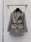 26Long-Sleeve Blazer with Contrast-Color Logo, Pockets, and Waist Belt