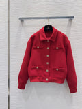 Red Single-Breasted Long-Sleeve Jacket
