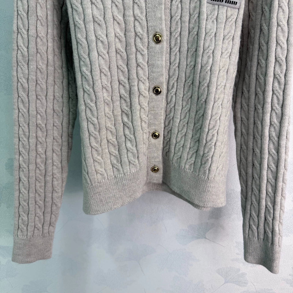 Miu Miu / Denim Patchwork Cable Knit Long Sleeve