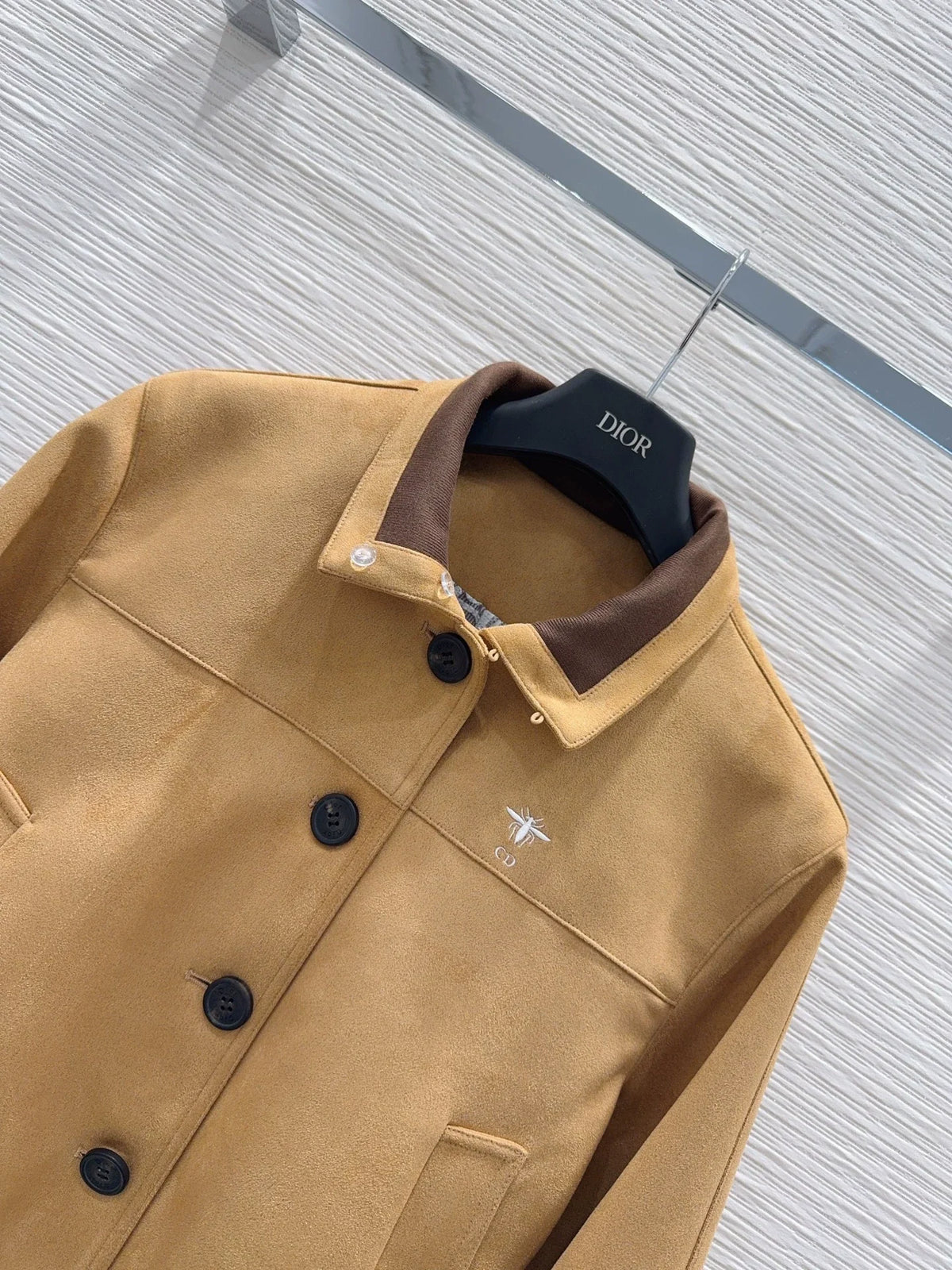26New Long-Sleeve Faux Suede Jacket with Bee Embroidery