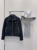 26New Long-Sleeve Wool-Blend Jacket with Triangular Logo and Air-Layer Fabric