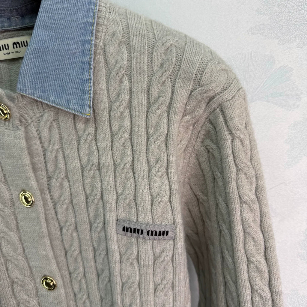 Miu Miu / Denim Patchwork Cable Knit Long Sleeve