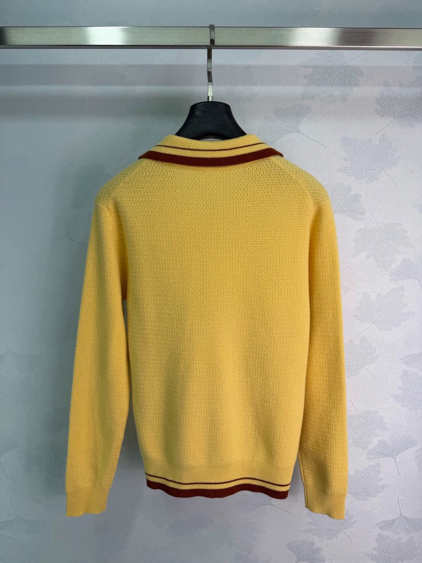 MiuMiu/26 Early Autumn New Color-Block Polo Collar Openwork Knit Top