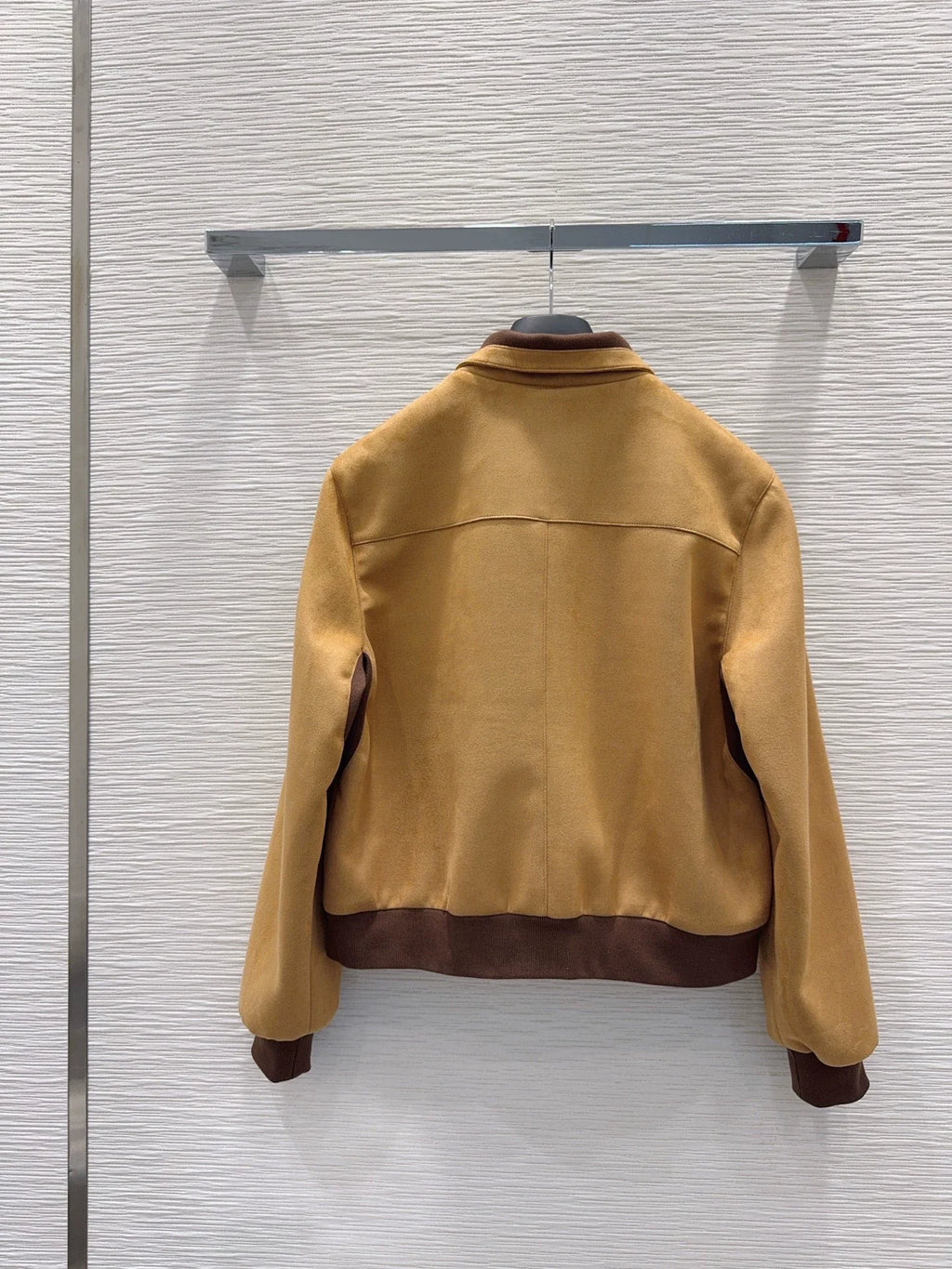 26New Long-Sleeve Faux Suede Jacket with Bee Embroidery