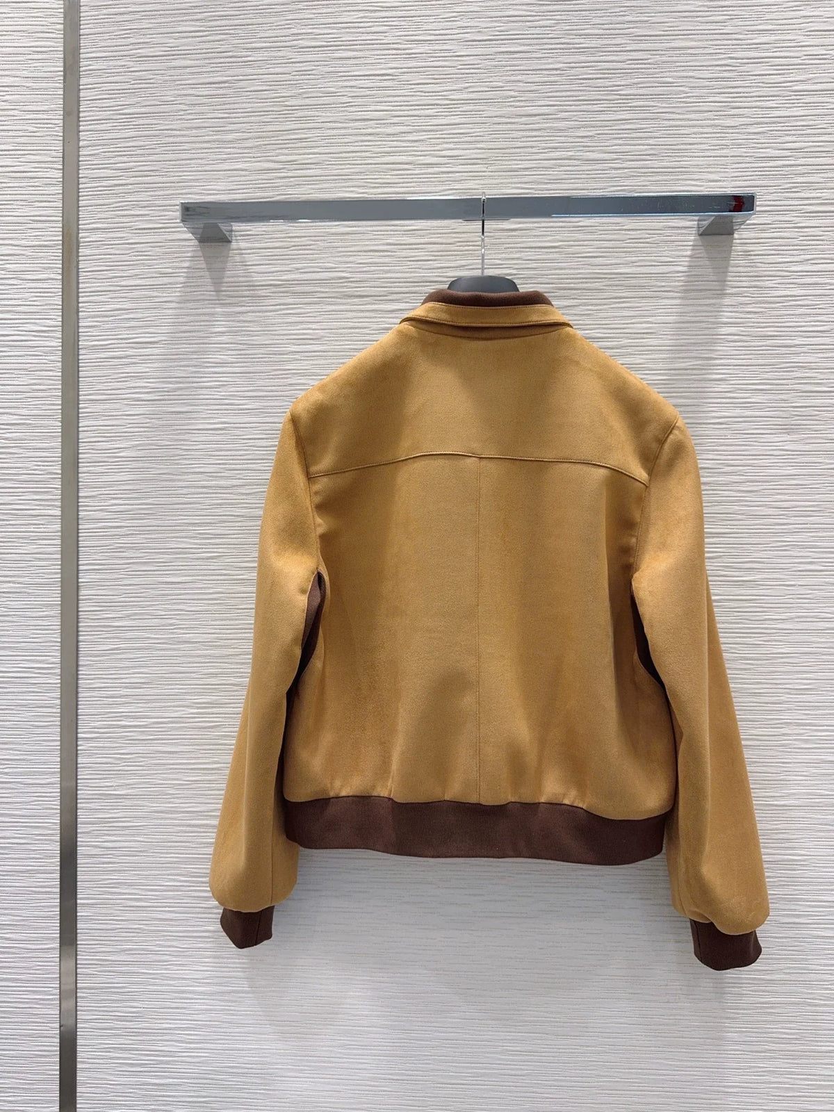 26New Long-Sleeve Faux Suede Jacket with Bee Embroidery