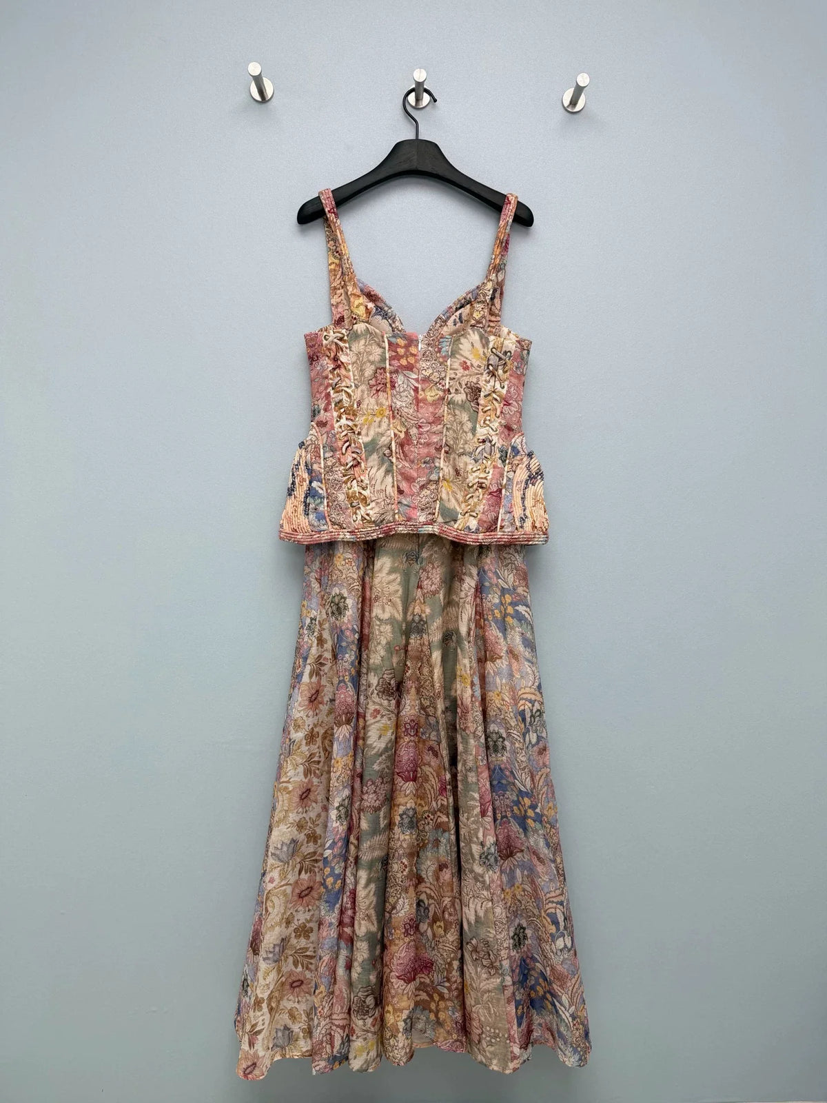 26Vintage-Style Lace-Up Corset-Waist Printed Camisole Dress