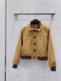 26New Long-Sleeve Faux Suede Jacket with Bee Embroidery