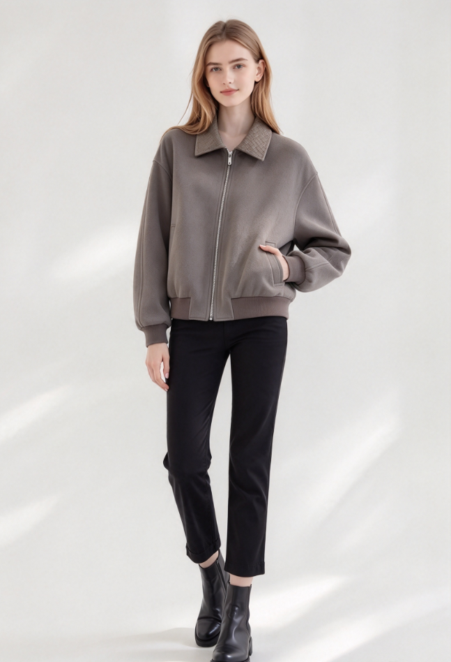 26New Collection: Long-Sleeve Jacket with a Knitted Collar (Grey)