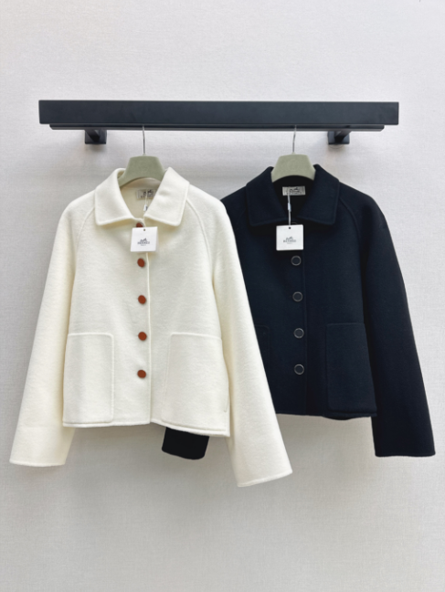 Hermes/26New Early Autumn Collared Wool Coat