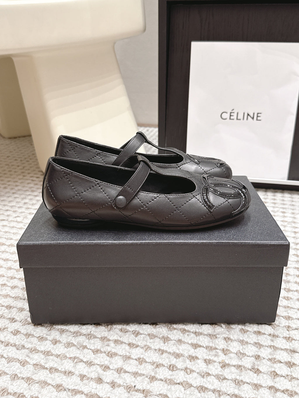 CHANEL 26S MARY JANE FLATS IN BLACK LAMBSKIN WITH  CC LOGO