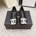 CHANEL 26S MARY JANE FLATS IN BLACK LAMBSKIN WITH WHITE CC LOGO