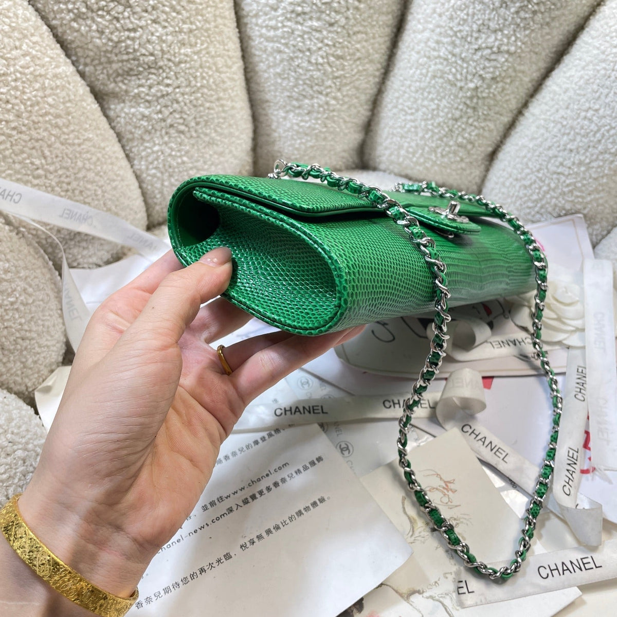 Chanel 2026 Lizard-Embossed Top Handle Bag 25cm Leather