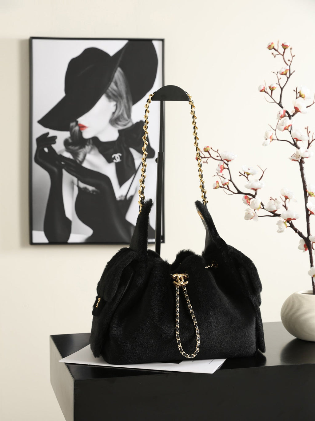 Chanel 2026 Hobo Bag 30cm Black Ponyhair