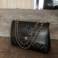 CHANEL 26S LARGE CC LOGO FLAP SHOULDER BAG 33 IN BLACK LAMBSKIN GOLD HARDWARE
