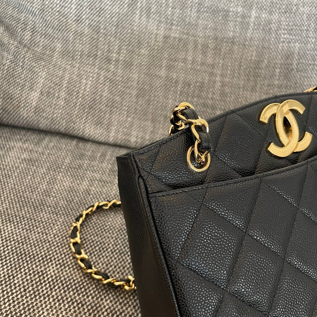 CHANEL 26S QUILTED SHOPPING TOTE BAG 28 IN BLACK CAVIAR CALFSKIN GOLD HARDWARE