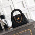 CHANEL 26S TOP HANDLE BAG 19 IN BLACK RAFFIA AND CALFSKIN GOLD HARDWARE