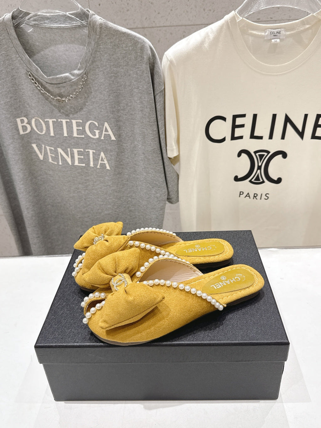 chanel/26SS NEW Pearl bow flat slippers