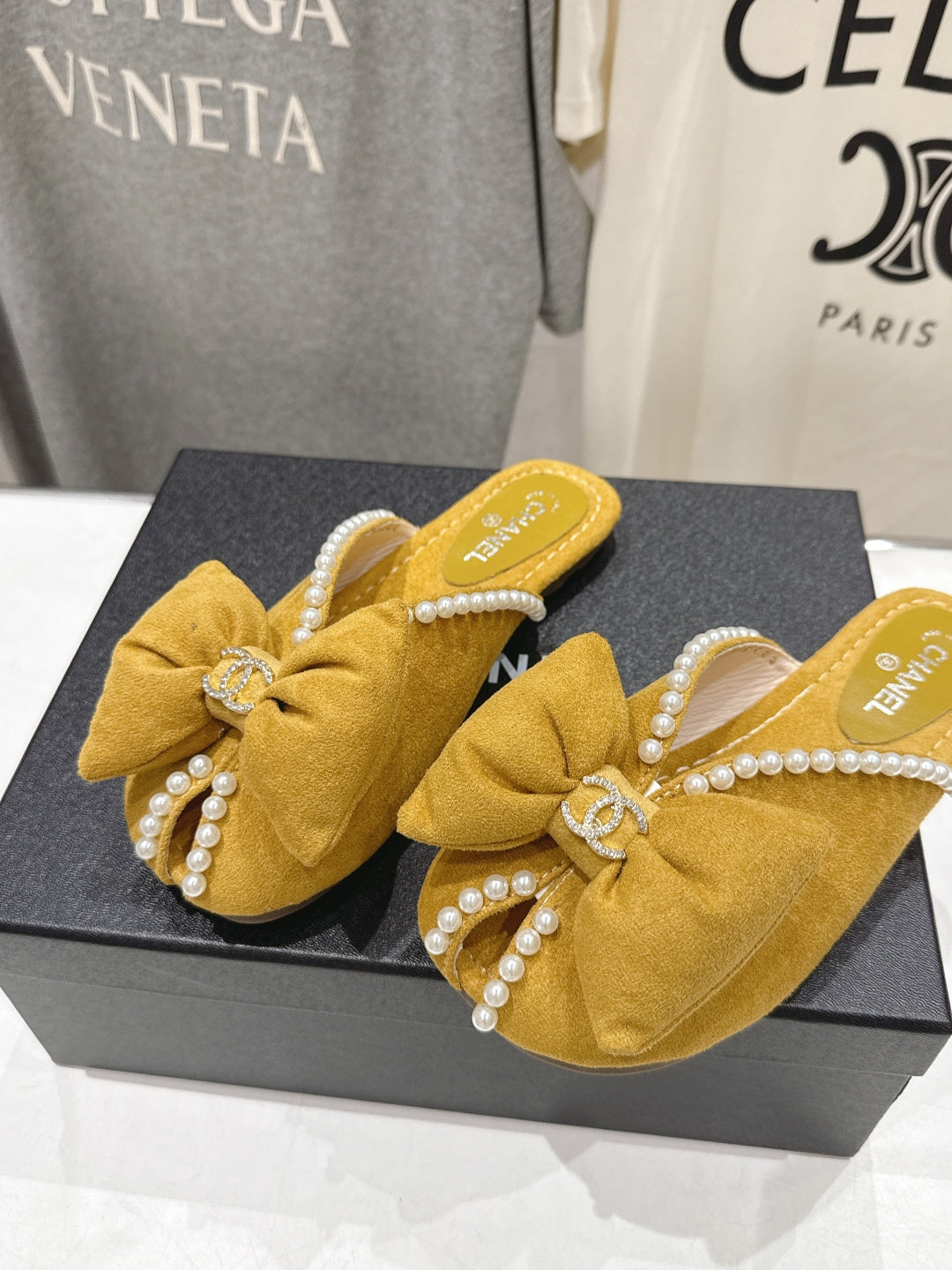 chanel/26SS NEW Pearl bow flat slippers