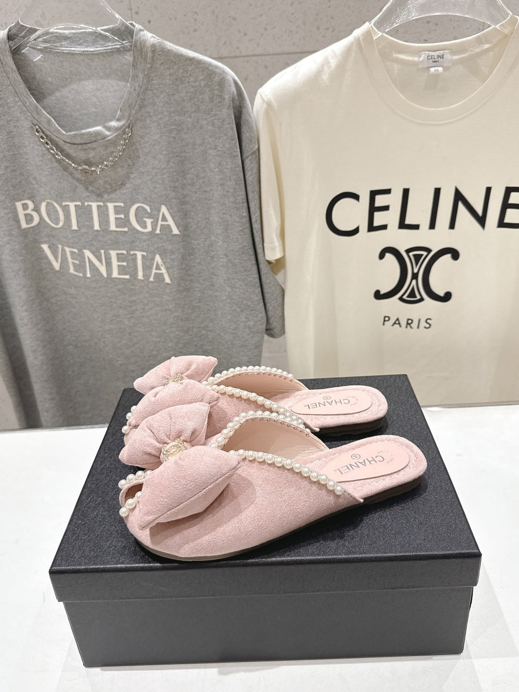 chanel/26SS NEW Pearl bow flat slippers