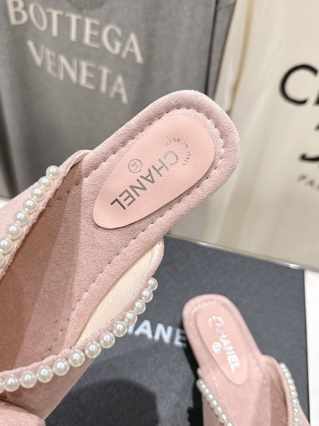 chanel/26SS NEW Pearl bow flat slippers