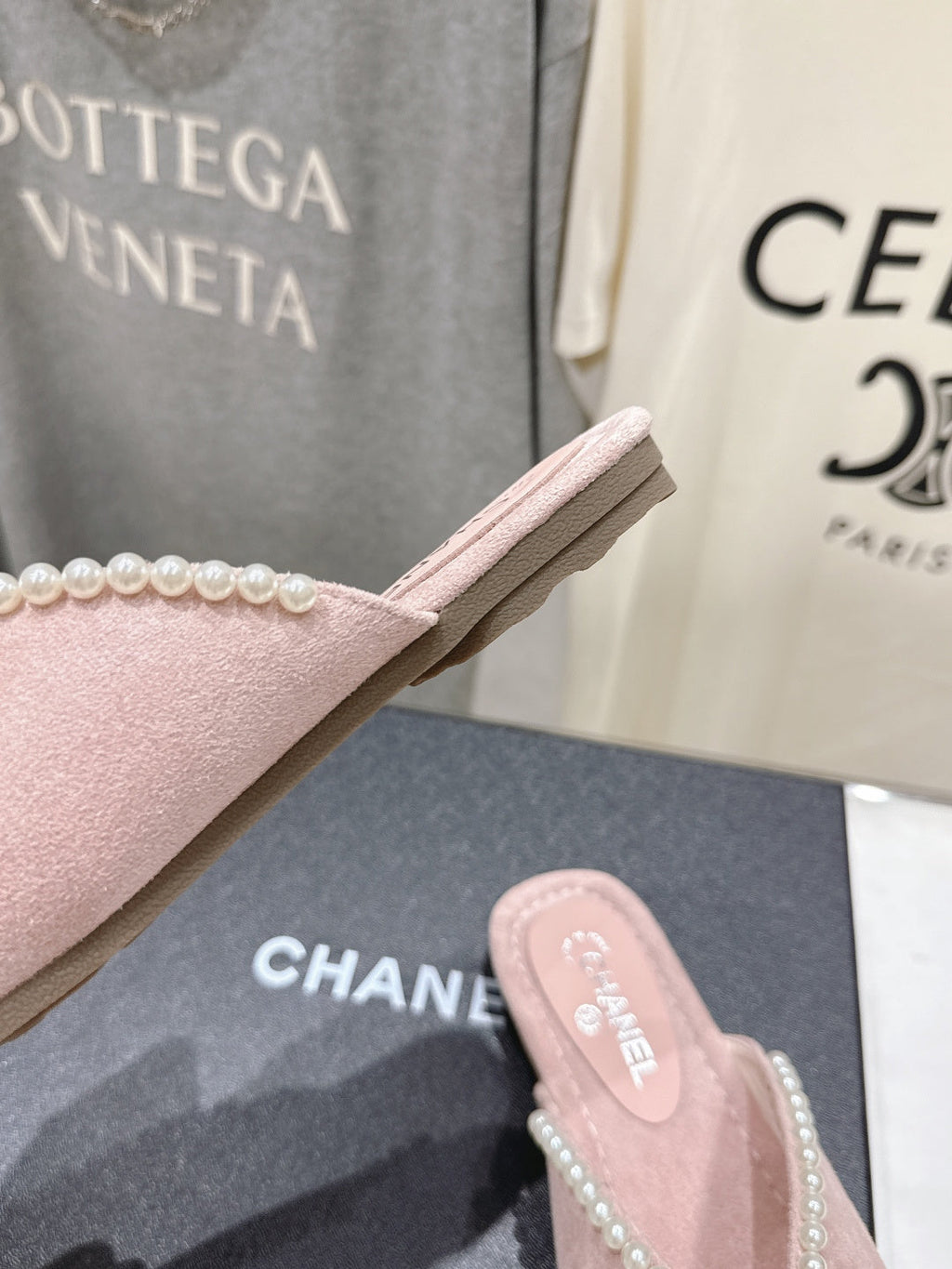 chanel/26SS NEW Pearl bow flat slippers