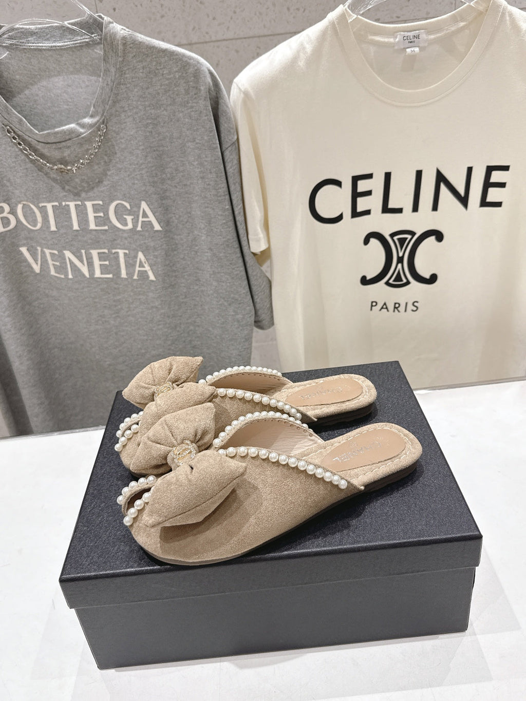 chanel/26SS NEW Pearl bow flat slippers