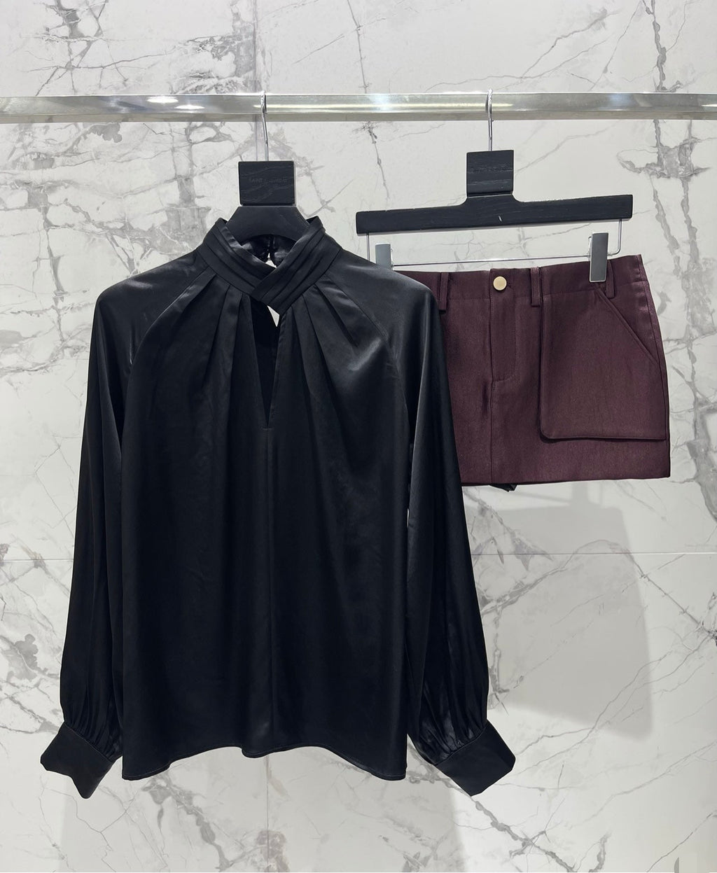 Yves Saint Laurent/🔥Highest Quality🔥26SS NEW Hollow neckline patchwork balloon sleeve shirt