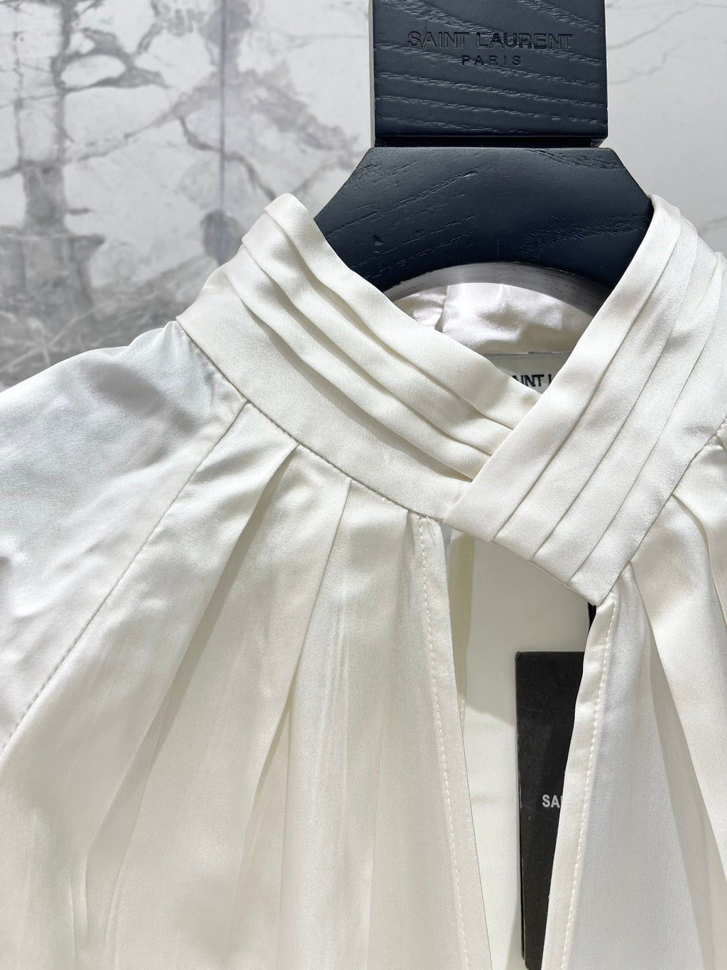 Yves Saint Laurent/🔥Highest Quality🔥26SS NEW Hollow neckline patchwork balloon sleeve shirt