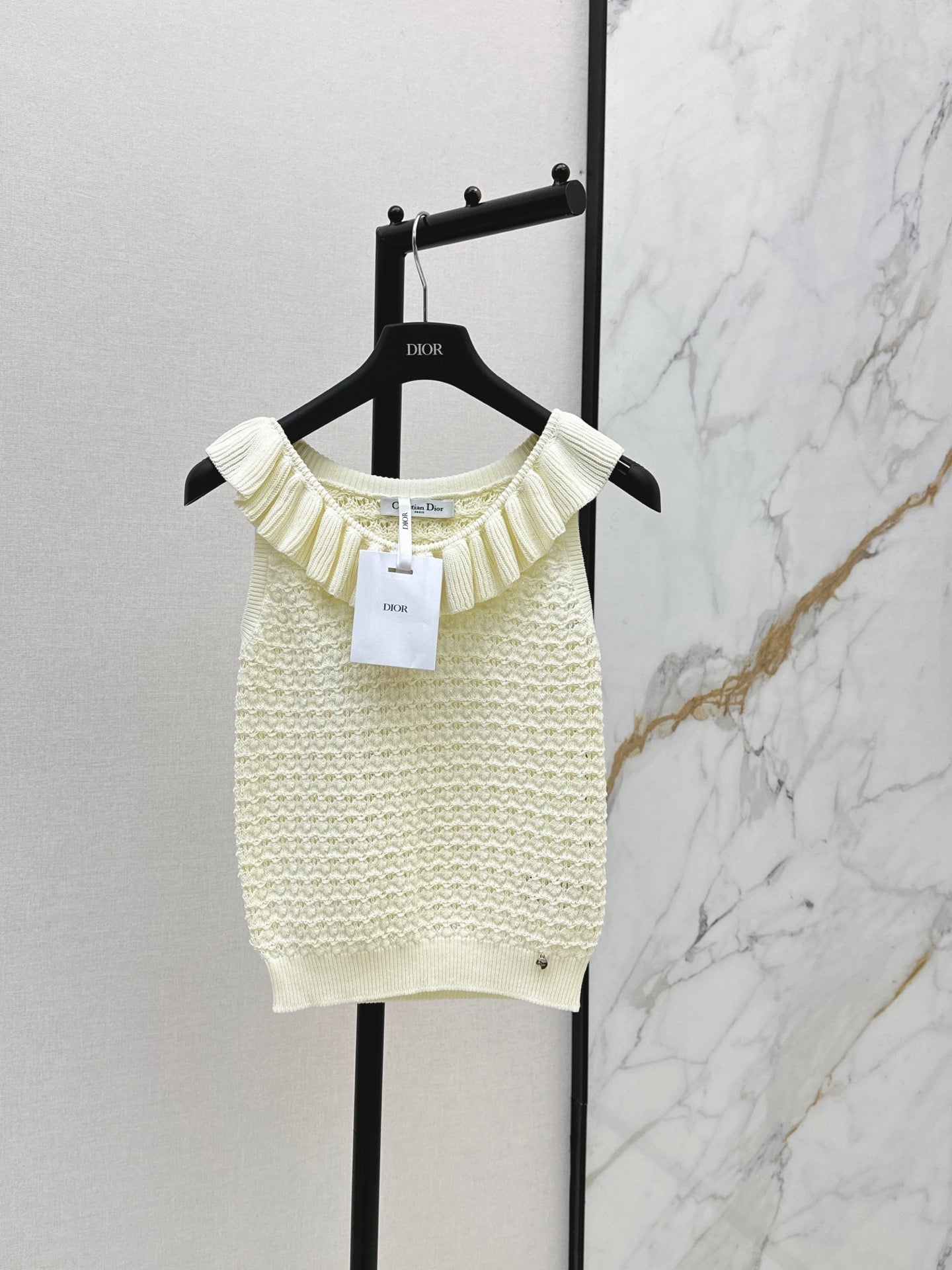 Dior/26SS NEW Ruffled Collar Openwork Crochet Vest