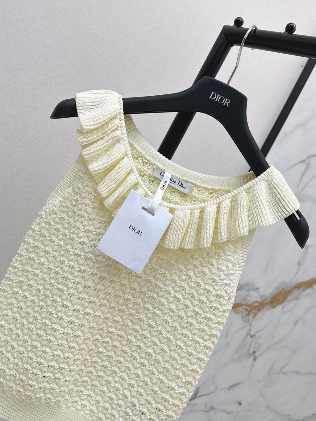 Dior/26SS NEW Ruffled Collar Openwork Crochet Vest