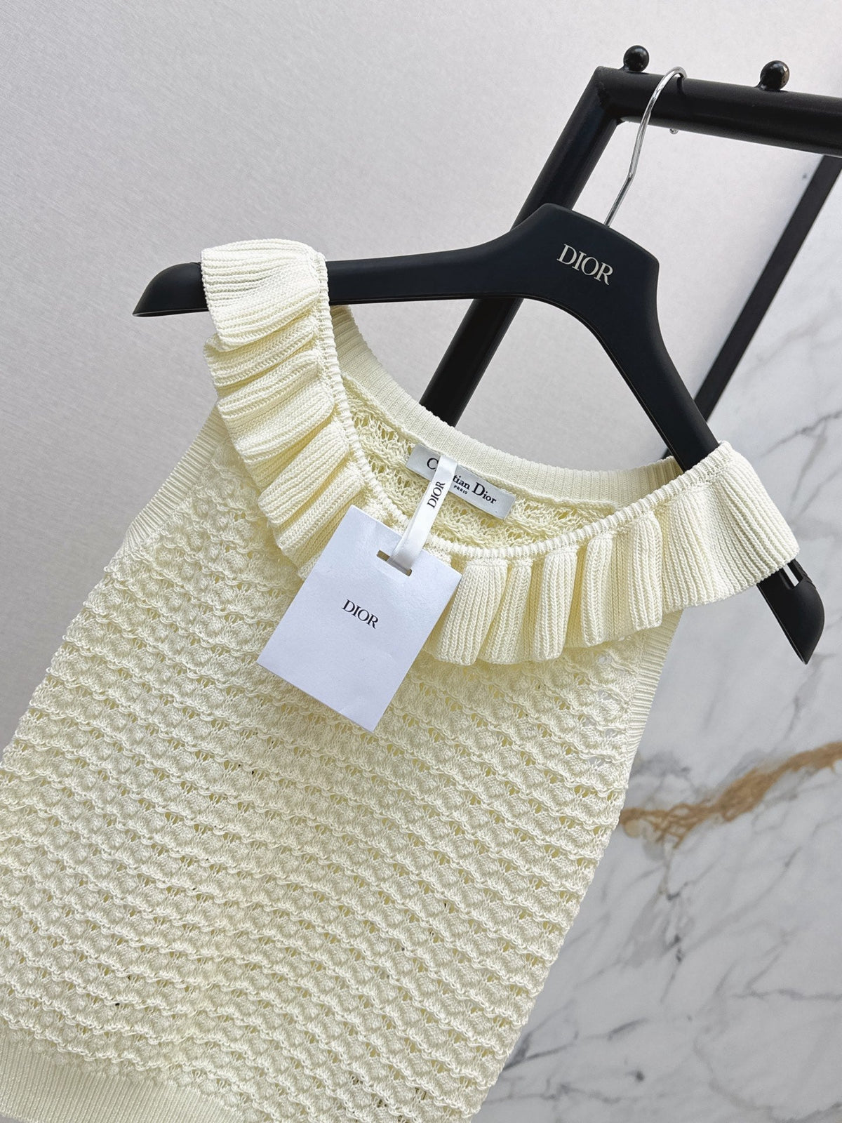 Dior/26SS NEW Ruffled Collar Openwork Crochet Vest
