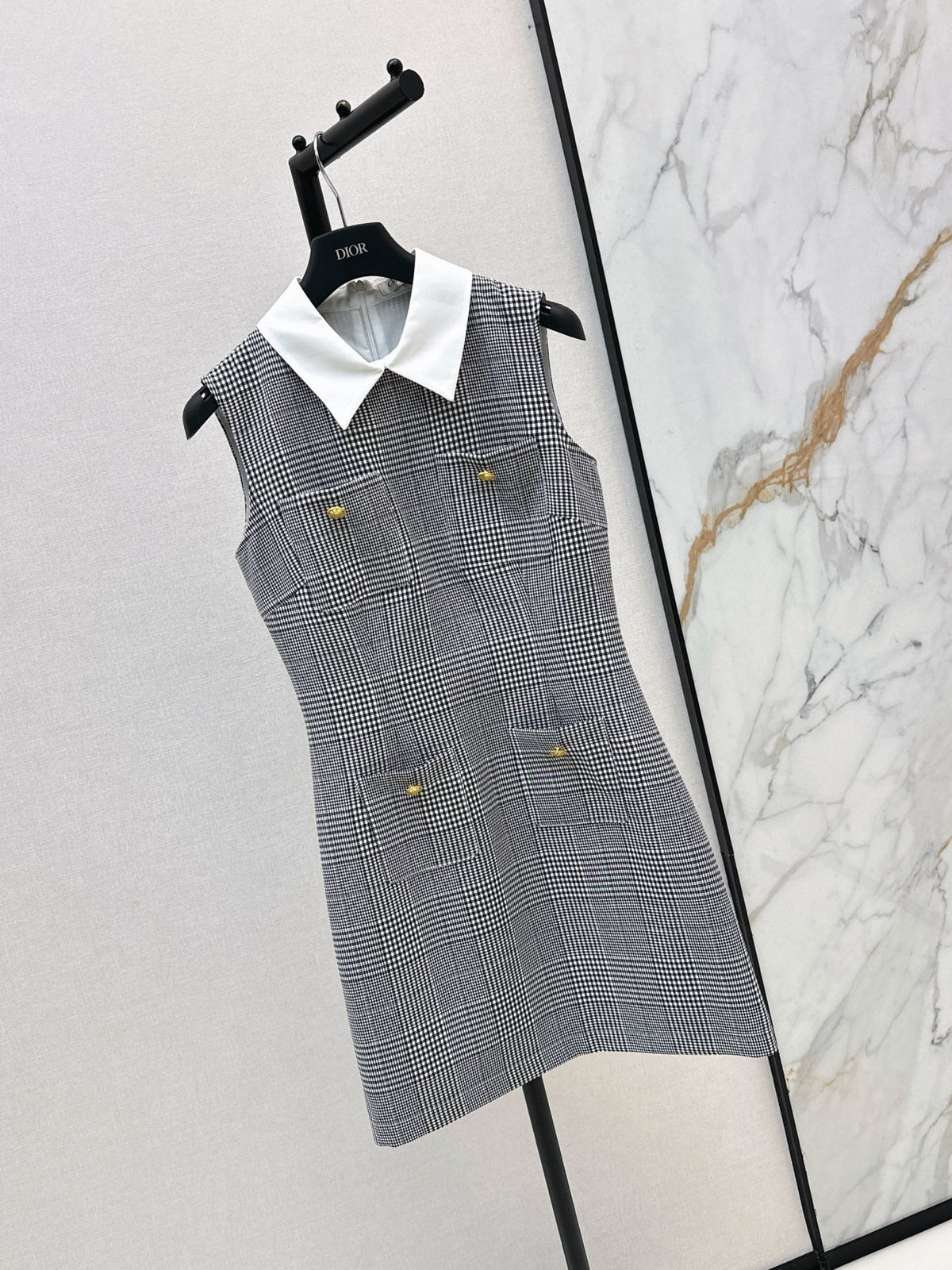26SS NEW Color-blocked plaid vest dress with lapel 🖤
