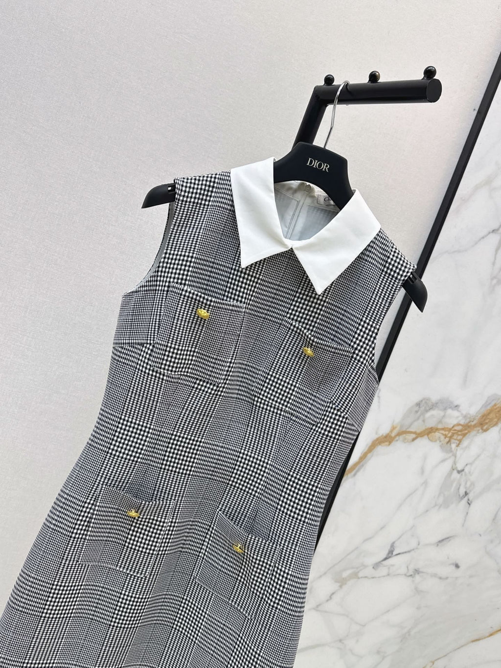 26SS NEW Color-blocked plaid vest dress with lapel 🖤