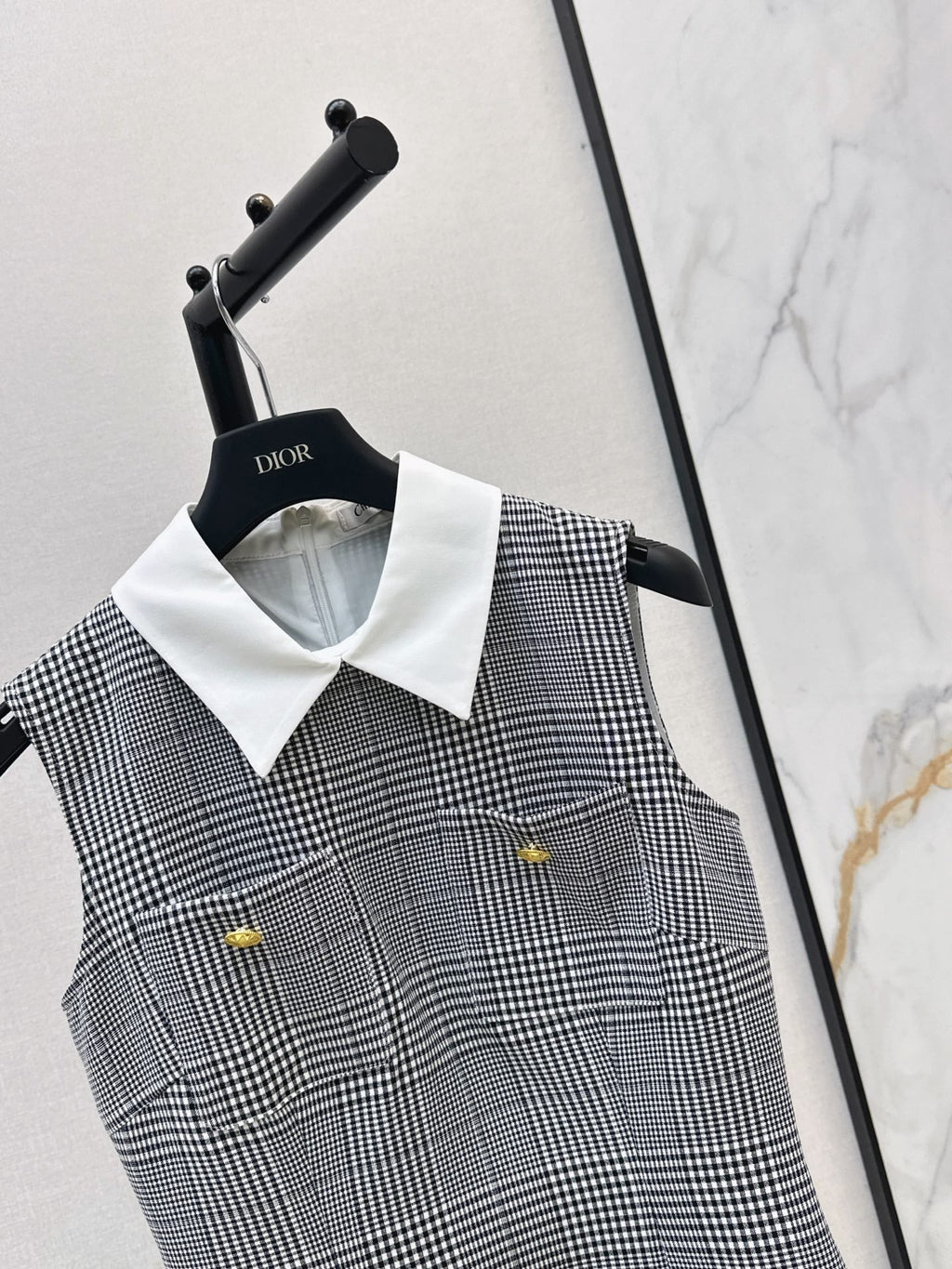 26SS NEW Color-blocked plaid vest dress with lapel 🖤