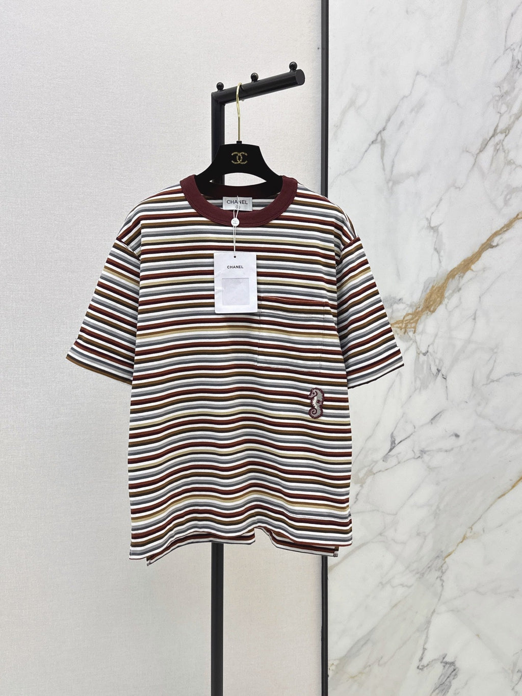 26SS NEW Oversized Striped Seahorse T-Shirt 🤎